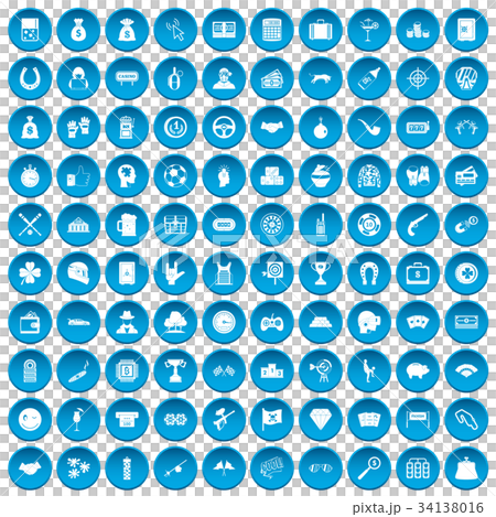 100 gambling icons set blue 34138016