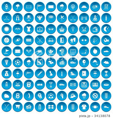 100 golf icons set blue 34138078