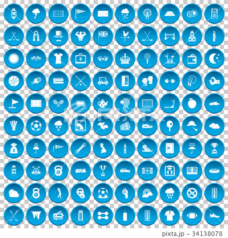 100 golf icons set blue 34138078
