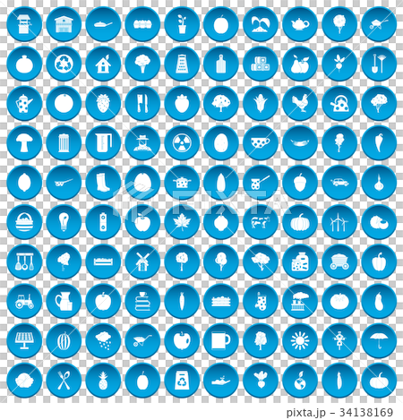 100 health food icons set blue 34138169