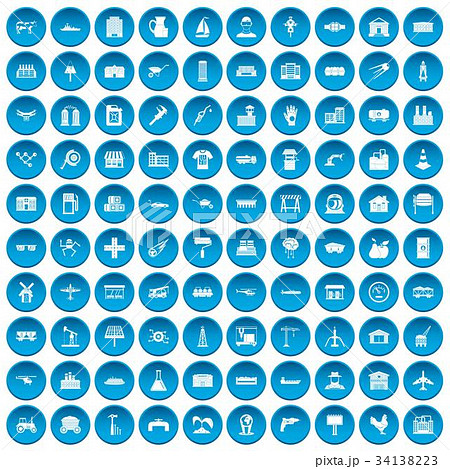 100 industry icons set blue 34138223