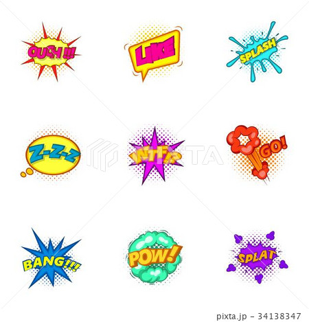 Explosive stickers icons set, cartoon style 34138347