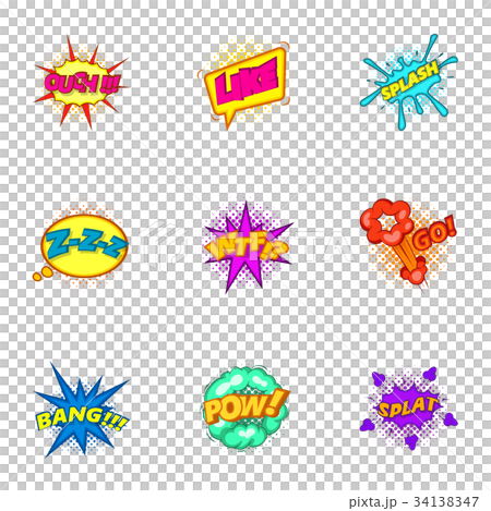 Explosive stickers icons set, cartoon style 34138347