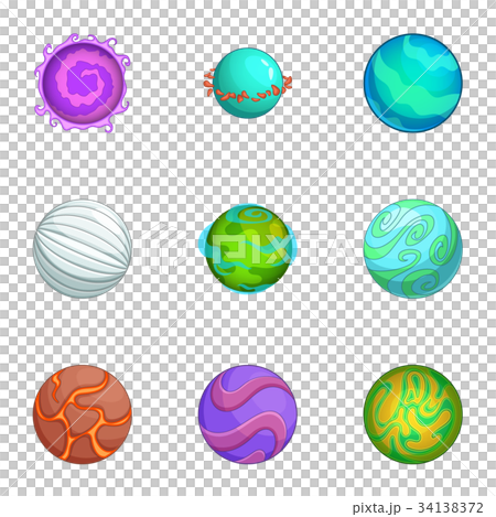 Fantasy alien planets icons set, cartoon style 34138372