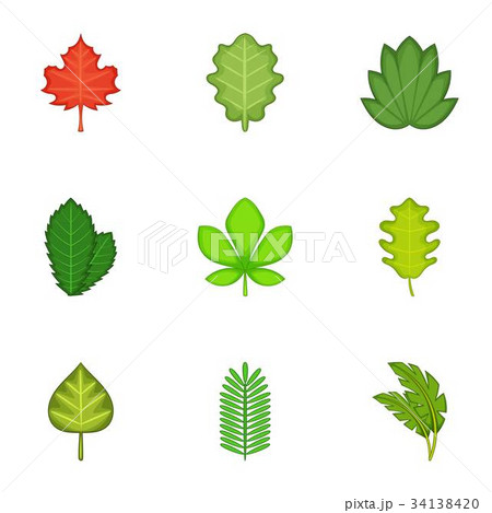 Ripped leaves icons set, cartoon style 34138420