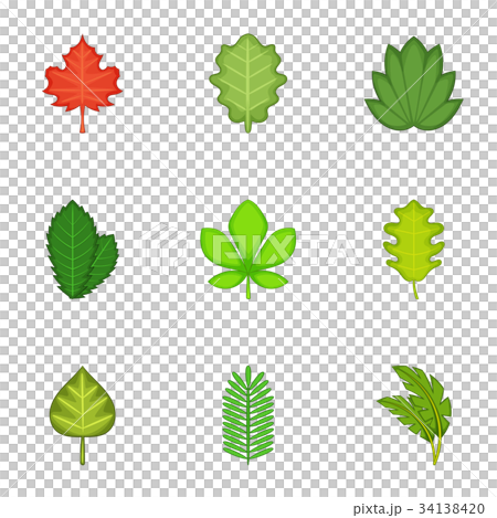 Ripped leaves icons set, cartoon style 34138420