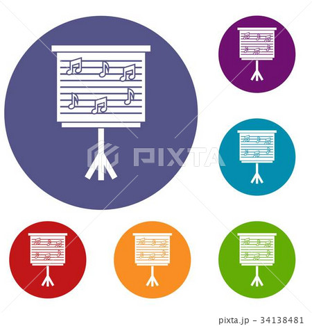 Whiteboard with music notes icons set Whiteboard with music notes icons set 34138481