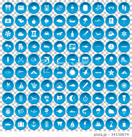 100 marine environment icons set blue 100 marine environment icons set blue 34138674