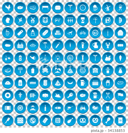 100 meat icons set blue 34138853