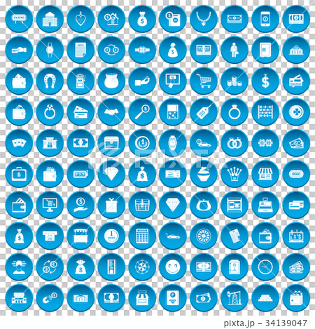 100 money icons set blue 100 money icons set blue 34139047