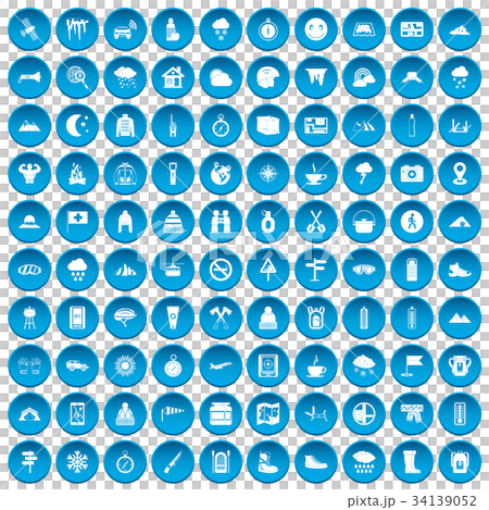 100 mountaineering icons set blue 100 mountaineering icons set blue 34139052