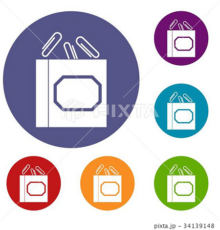 Paper clips box icons set 34139148