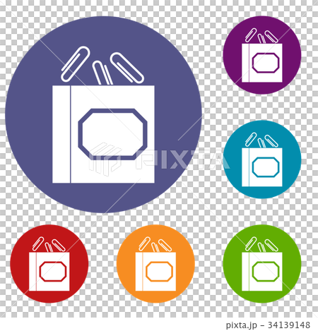 Paper clips box icons set 34139148