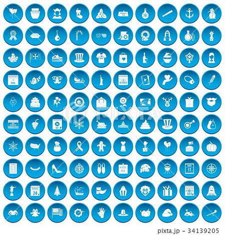 100 national holiday icons set blue 34139205