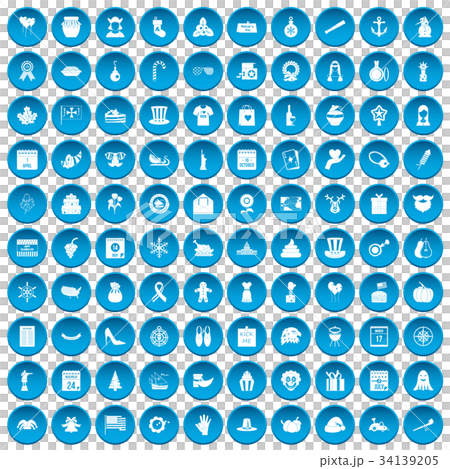 100 national holiday icons set blue 34139205