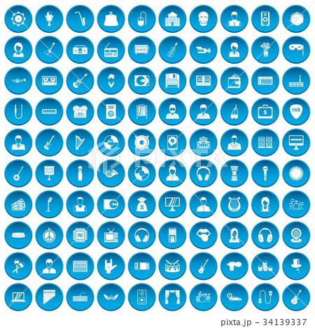 100 music icons set blue 100 music icons set blue 34139337