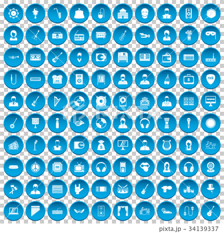100 music icons set blue 34139337