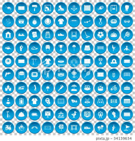 100 playground icons set blue 34139634
