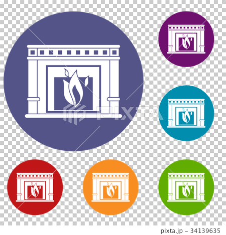 Electric fireplace icons set 34139635