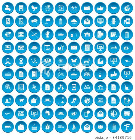 100 post and mail icons set blue 34139716