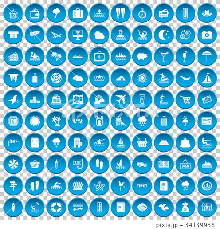 100 seaside resort icons set blue 100 seaside resort icons set blue 34139938