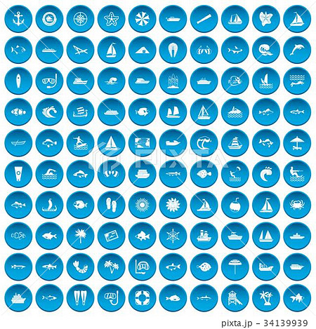 100 sea icons set blue 100 sea icons set blue 34139939