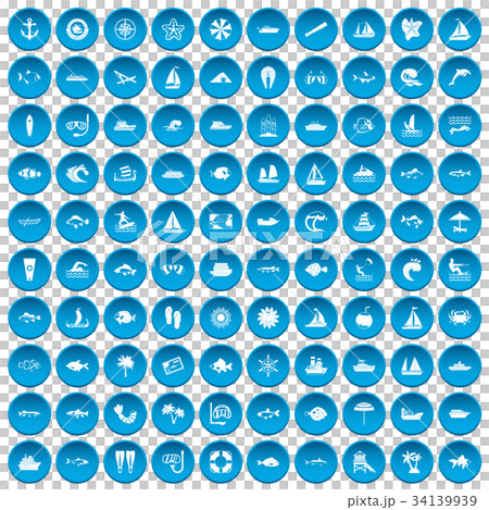 100 sea icons set blue 100 sea icons set blue 34139939