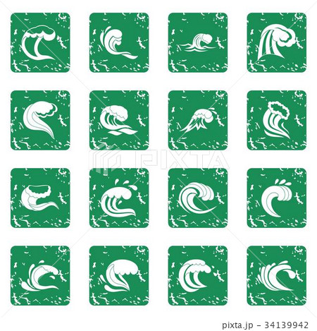 Sea waves icons set grunge Sea waves icons set grunge 34139942