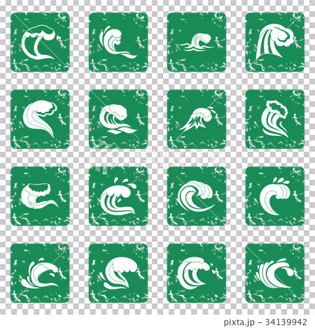 Sea waves icons set grunge Sea waves icons set grunge 34139942
