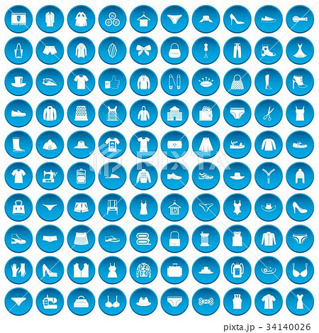 100 sewing icons set blue 34140026