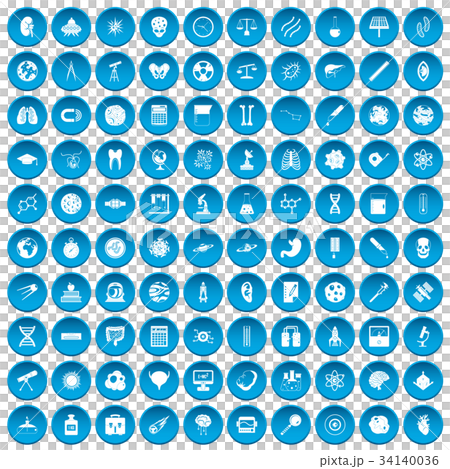 100 science icons set blue 34140036