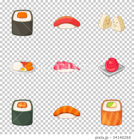 Japanese food icons set, cartoon style 34140268