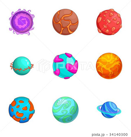 Space planets icons set, cartoon style 34140300