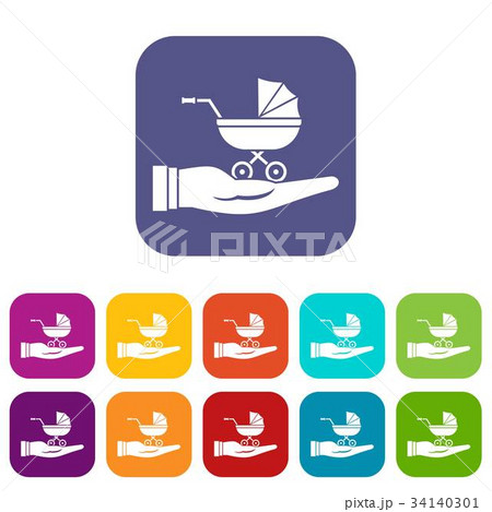 Baby pram protection icons set 34140301