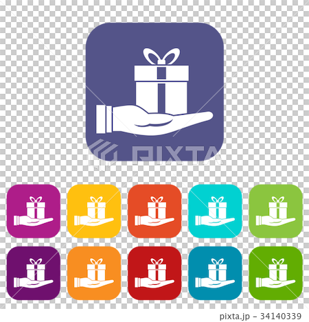 Gift box in hand icons set Gift box in hand icons set 34140339