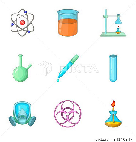 Chemical laboratory equipment icons set 34140347