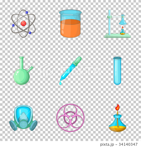 Chemical laboratory equipment icons set 34140347