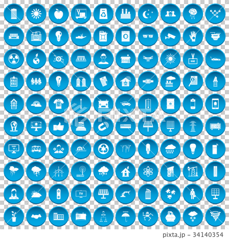 100 solar energy icons set blue 34140354