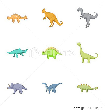 Different kinds of dinosaurs icons set 34140563