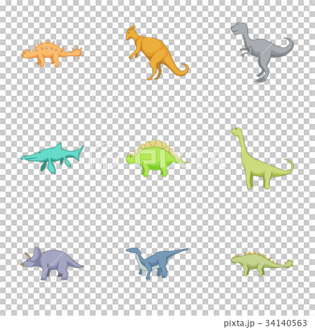 Different kinds of dinosaurs icons set 34140563