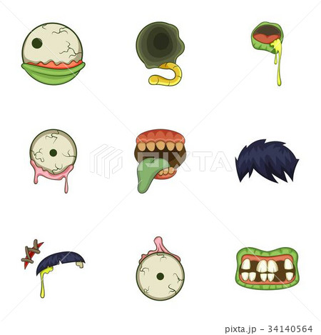 Zombie body part icons set, cartoon style 34140564