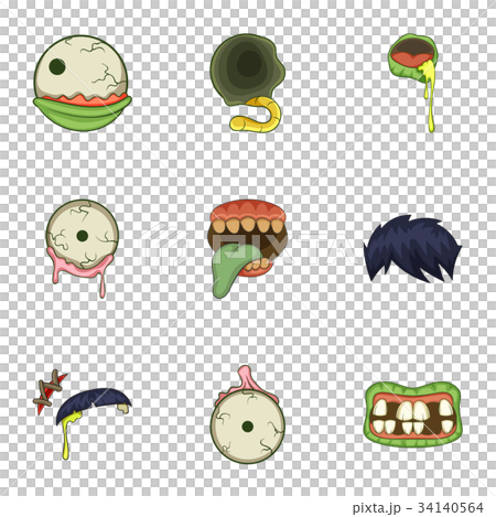 Zombie body part icons set, cartoon style 34140564