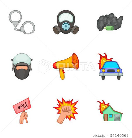 Public disorder icons set, cartoon style 34140565