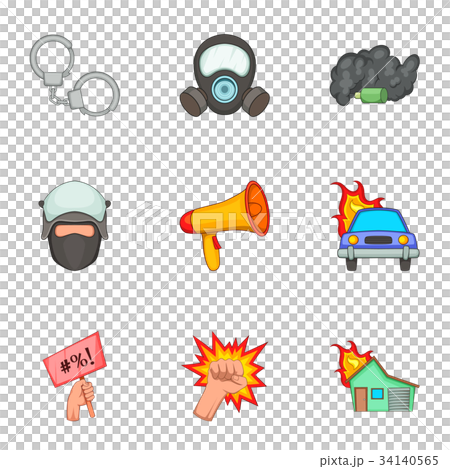 Public disorder icons set, cartoon style 34140565