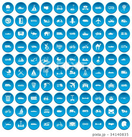 100 transport icons set blue 34140835