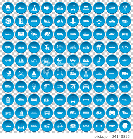 100 transport icons set blue 34140835