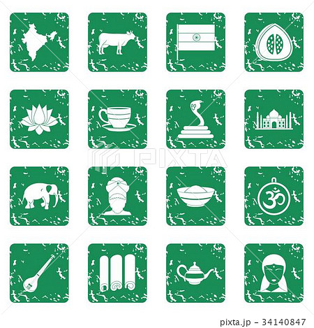 India travel icons set grunge 34140847