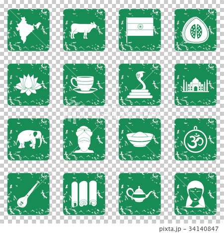 India travel icons set grunge 34140847