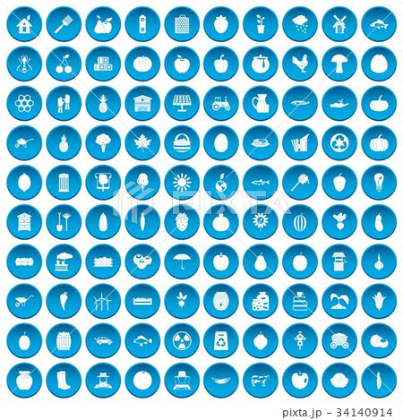 100 vitamins icons set blue 34140914