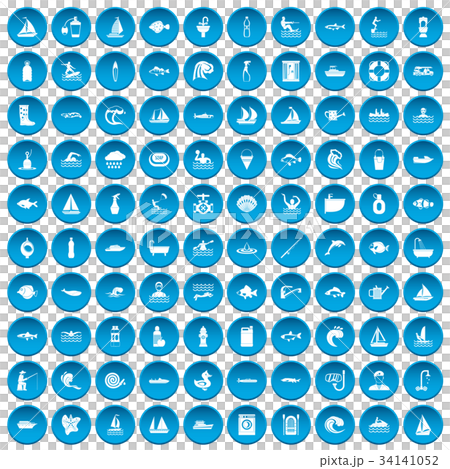 100 water icons set blue 34141052